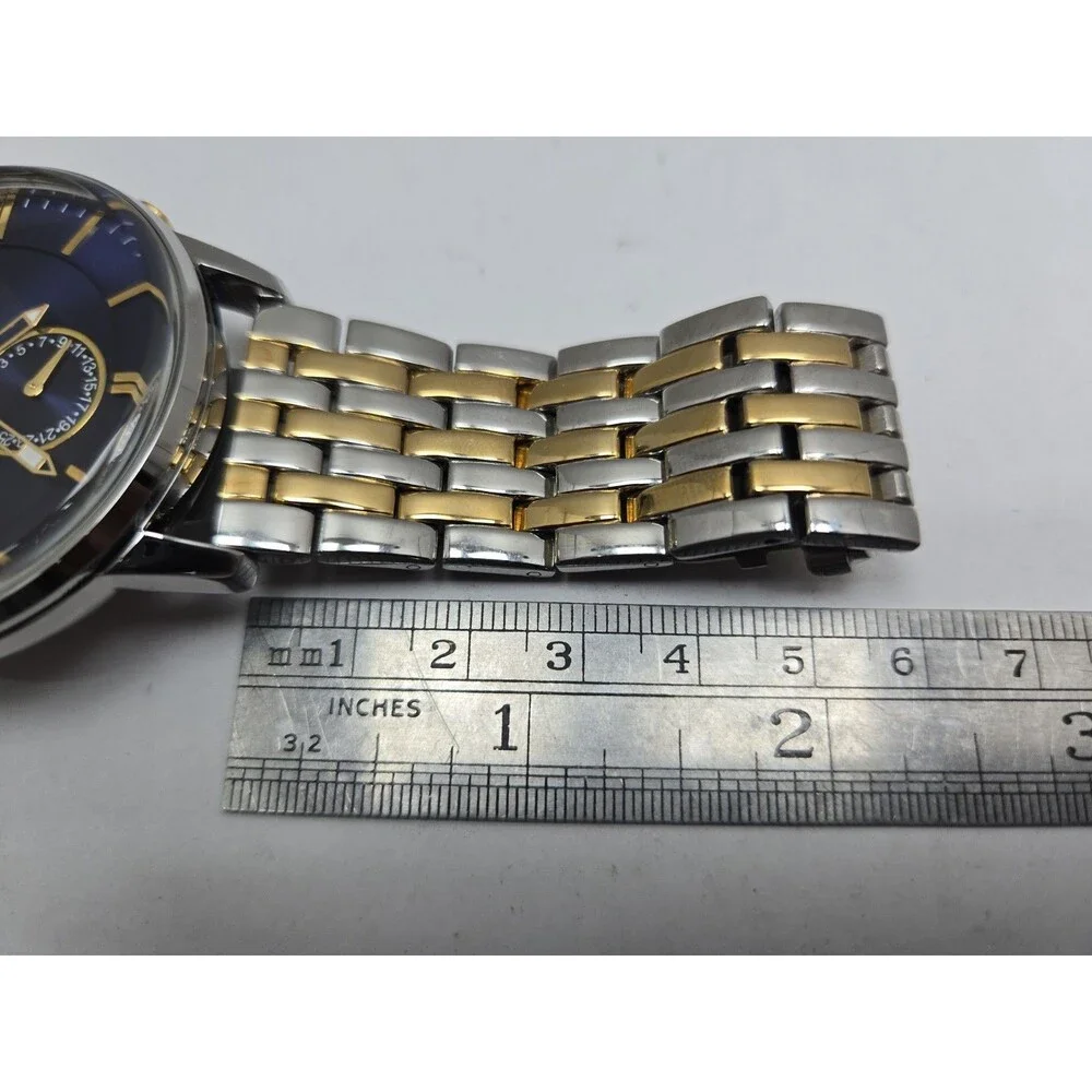 English Laundry EL7953 Mens Quartz Watch Blue Dial Two Tone Day Date New Battery